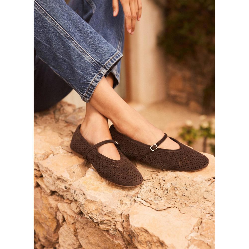 Mint Velvet Tabi Brown Suede Ballet Flats